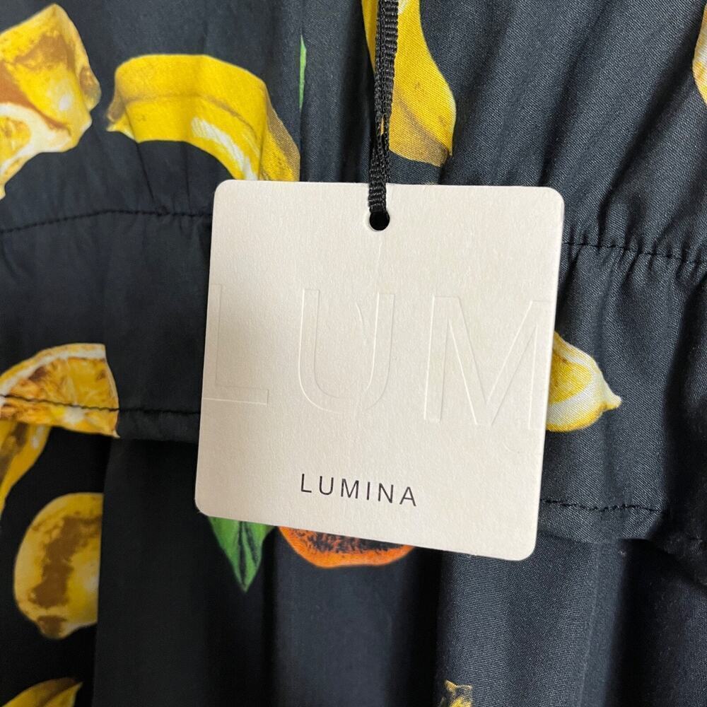 Lumina Women's Sun Dress Size M Black Fruit Print Sleeveless Fit & Flare V-Neck - Picture 8 of 9